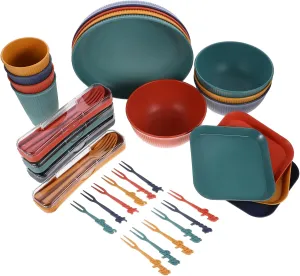 1 Set Portable Camping Tableware Food Grade Wheat Straw Cutlery Kit for Outdoor Dining Lightweight and Easy to Store for Picnics and Travel