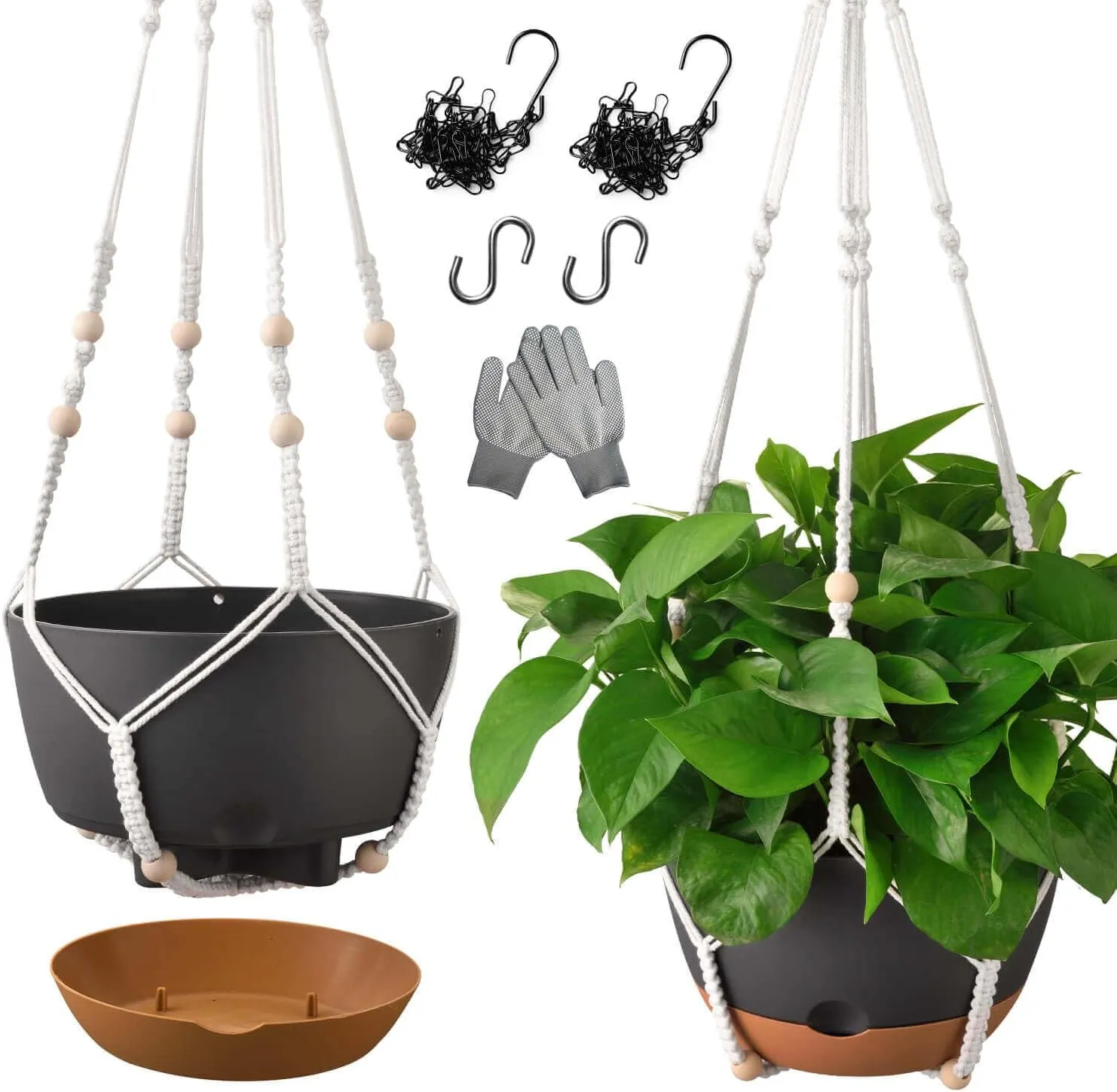 10 Inch Hanging Planters for Indoor Plants,Set of 2 Hanging Pots for Plants with Self-Watering, Outdoor Hanging Plant Pot with Drainage and 2 Kinds of Hanging Baskets Hangers for Home Decor and Garden