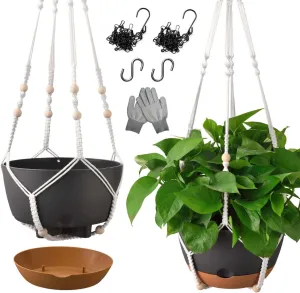 10 Inch Hanging Planters for Indoor Plants,Set of 2 Hanging Pots for Plants with Self-Watering, Outdoor Hanging Plant Pot with Drainage and 2 Kinds of Hanging Baskets Hangers for Home Decor and Garden
