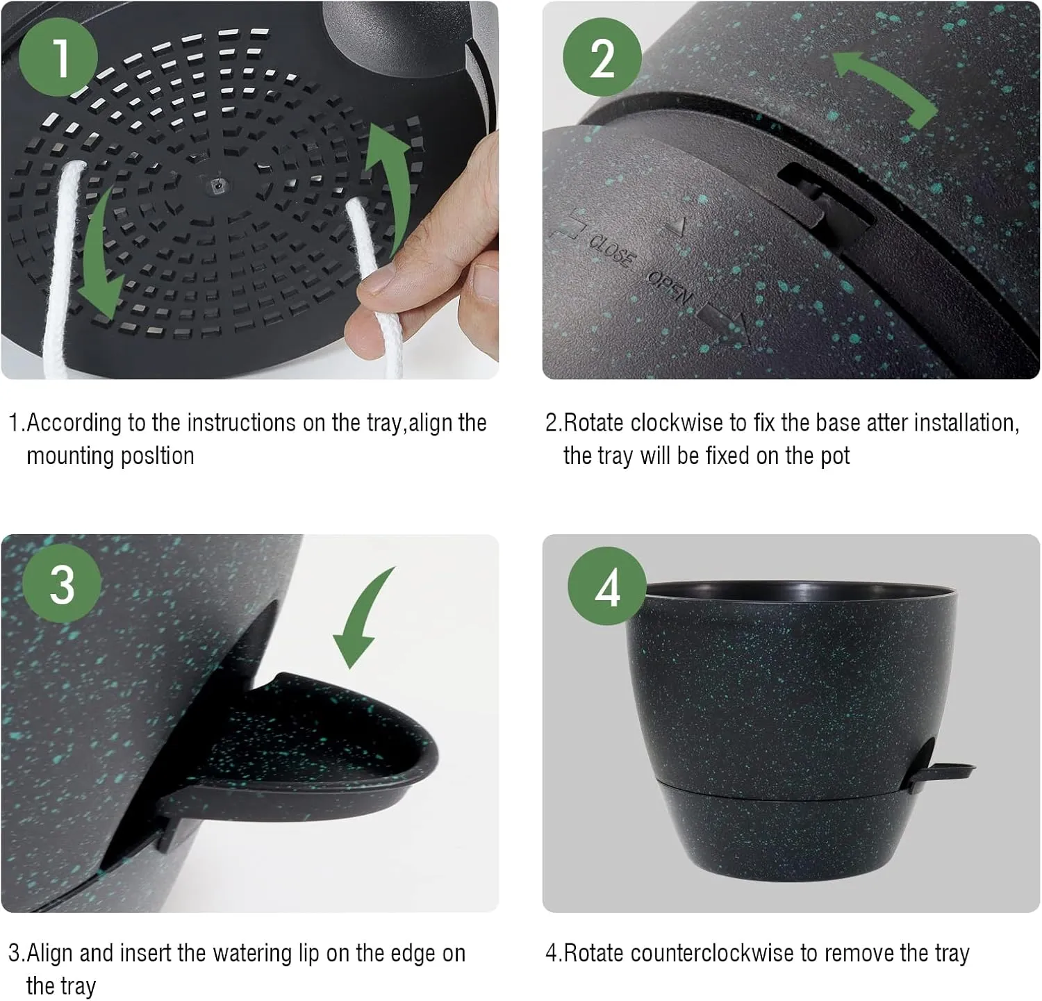 10 Inch Self Watering Hanging Pots, 2 Pack Hanging Planters with 40oZ Deep Reservior for Indoor Outdoor Plants Flowers, Black Speckles