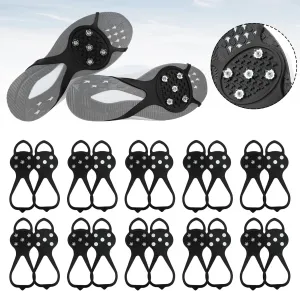 10 Pairs Universal Non-Slip Gripper Spikes, Ice Spikes for Shoes, Snow Spikes for Shoes, 5 Steel Studs Crampon Shoe Spikes for Snow and Ice (XL, 44-48) 10 pcs