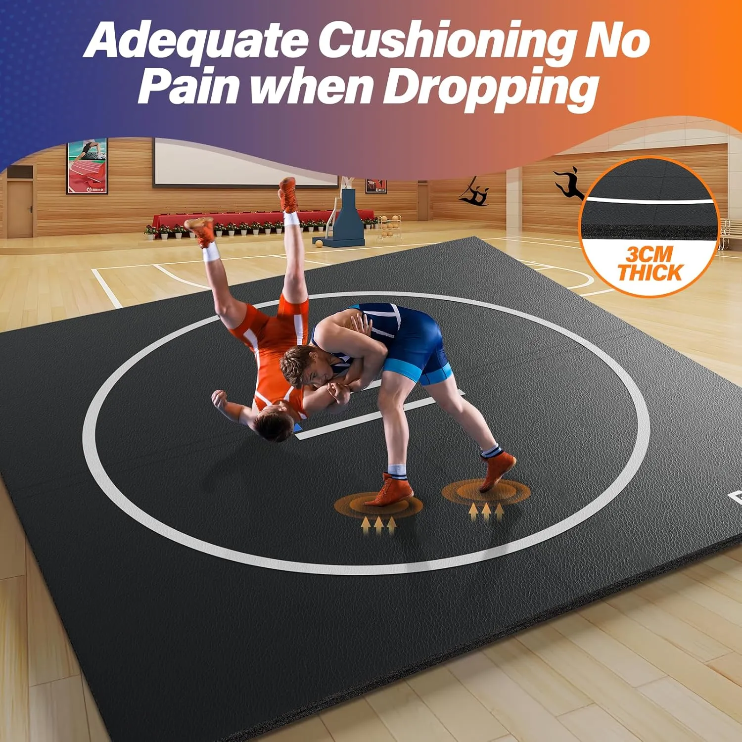 10' x 10' Wrestling Mat for Home Black Jiu Jitsu Wrestling Mats Durable Judo Mats for BJJ MMA Training Roll-Up Design Wrestling Mat for Grappling Martial Art Boxing Judo