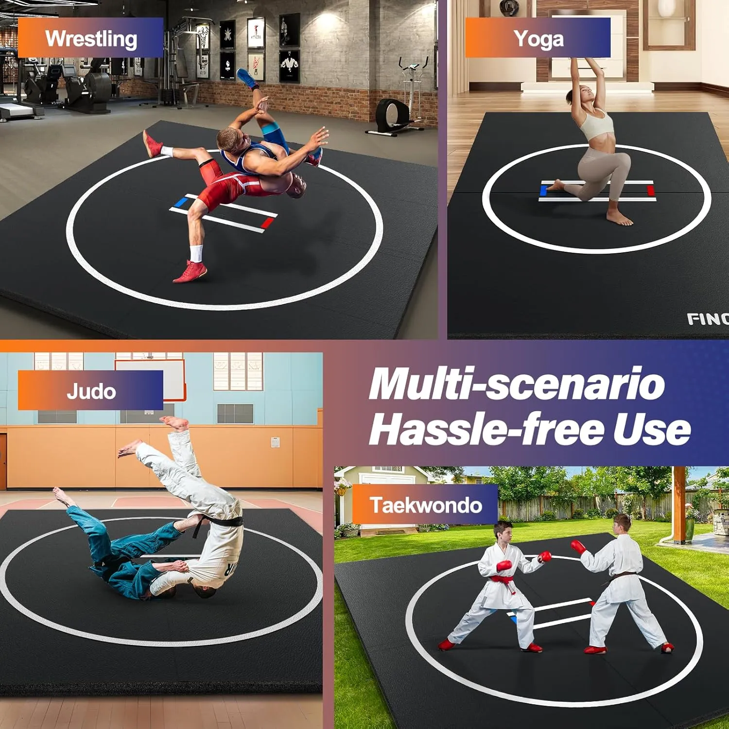 10' x 10' Wrestling Mat for Home Black Jiu Jitsu Wrestling Mats Durable Judo Mats for BJJ MMA Training Roll-Up Design Wrestling Mat for Grappling Martial Art Boxing Judo