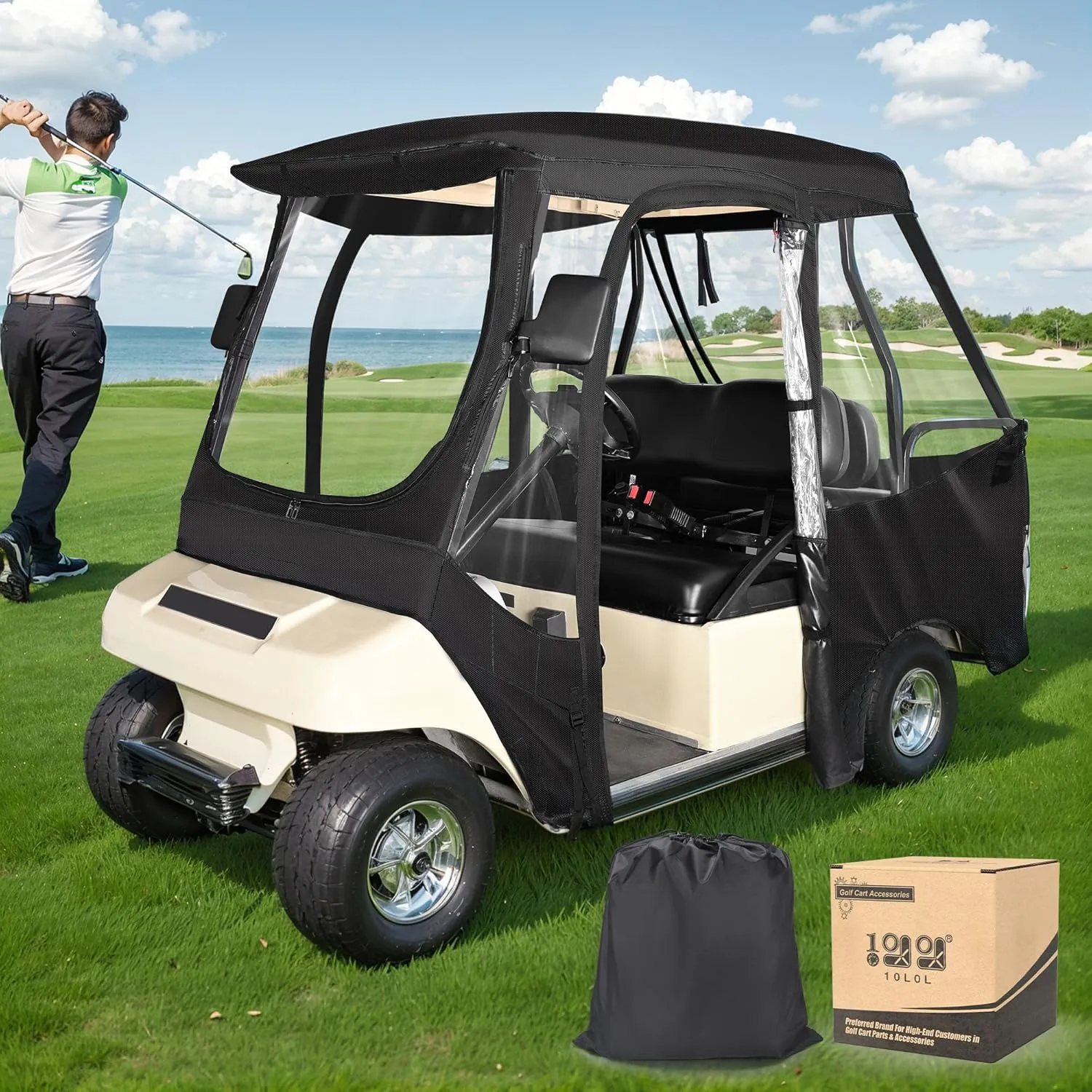 10L0L Golf Cart Enclosure for Club Car 4 Passenger Golf Cart Cover 4 Sides Zipper Doors Portable 360°Panoramic Transparent Window (for Club Car DS)