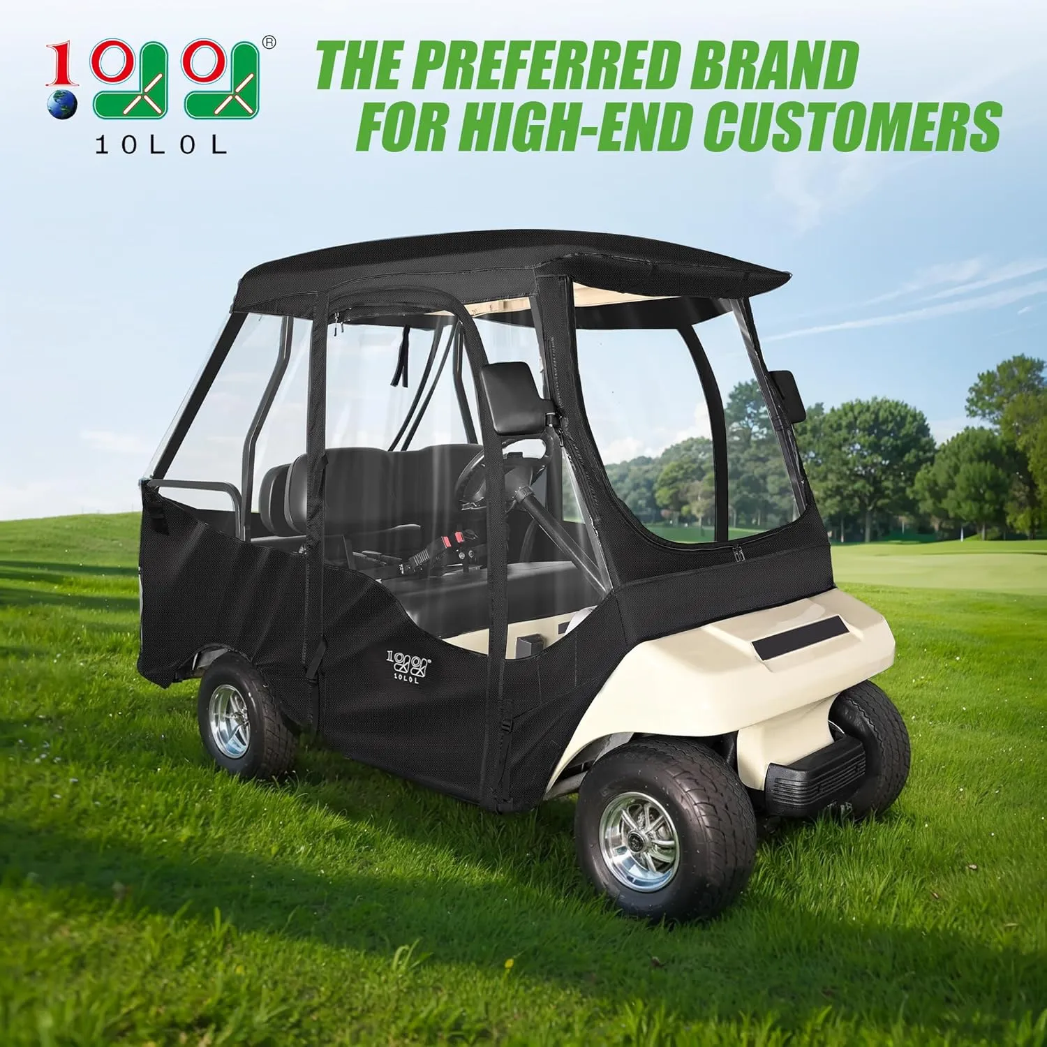 10L0L Golf Cart Enclosure for Club Car 4 Passenger Golf Cart Cover 4 Sides Zipper Doors Portable 360°Panoramic Transparent Window (for Club Car DS)