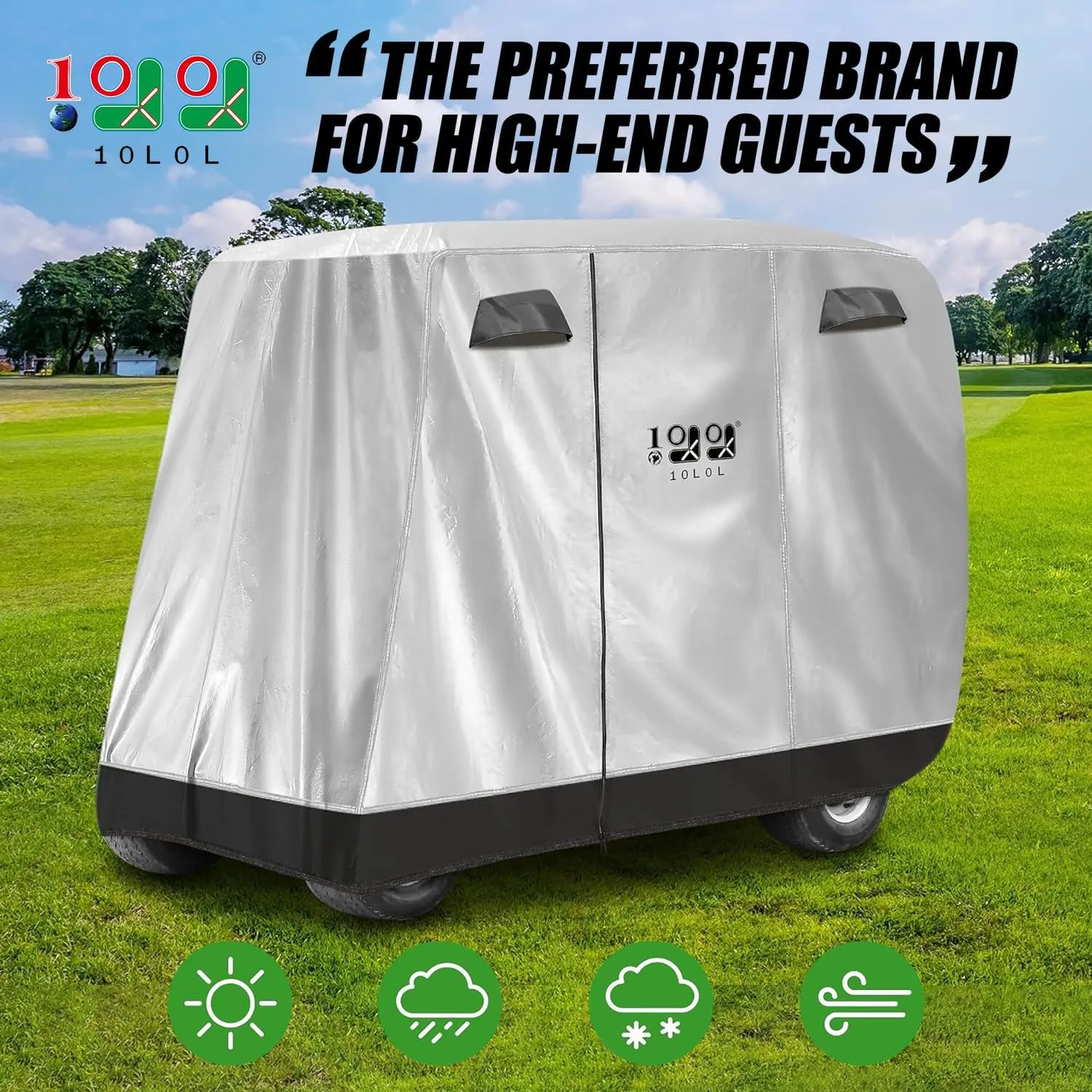 10L0L Universal Golf Cart Cover, 4 Passenger Golf Cart Storage Cover for EZGO, Club Car, Yamaha, Rainproof Waterproof Sunproof Dustproof Protection