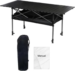 120x 55cm Camping Table, Folding Adjustable Height Folding Table, Collapsible Picnic Table with Large Storage Organizer and Carrying Bag for Outdoor 120cm