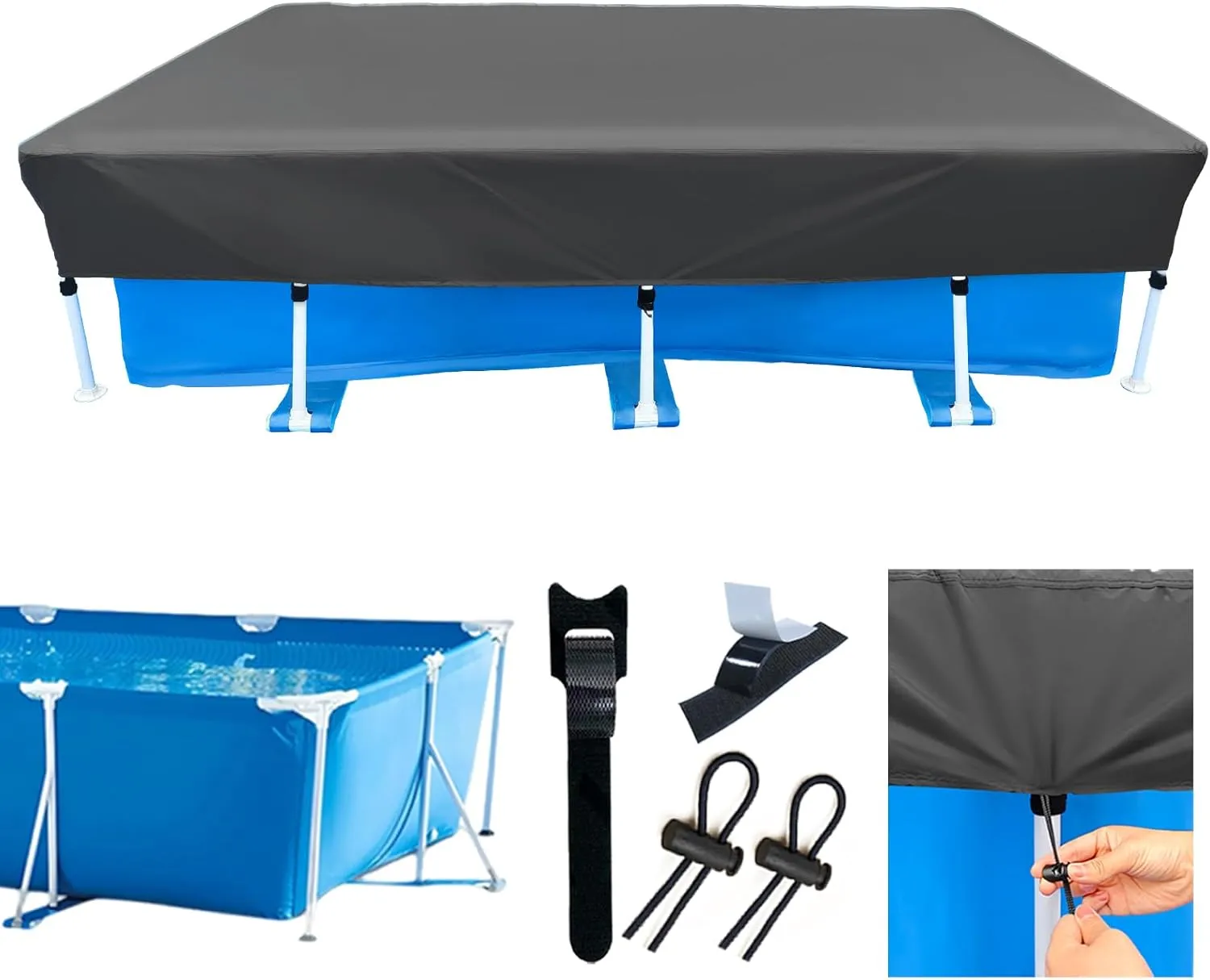 14 x 7 Rectangle Pool Cover 177 X 87inch Rectangular Pool Covers 178.8 inch Dustproof Waterproof Rainproof 14 ft Pool Cover for Above Ground Pools 178x86 Durable and Tear-Resistant Winter Pool Cover