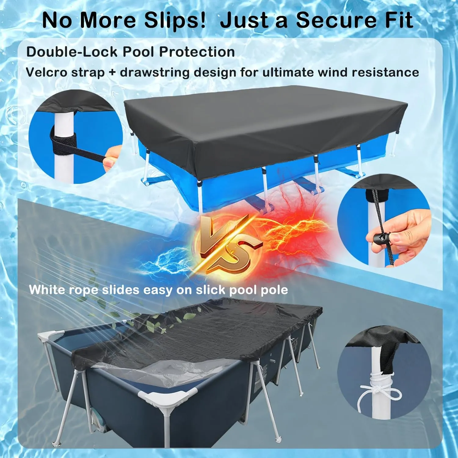 14 x 7 Rectangle Pool Cover 177 X 87inch Rectangular Pool Covers 178.8 inch Dustproof Waterproof Rainproof 14 ft Pool Cover for Above Ground Pools 178x86 Durable and Tear-Resistant Winter Pool Cover