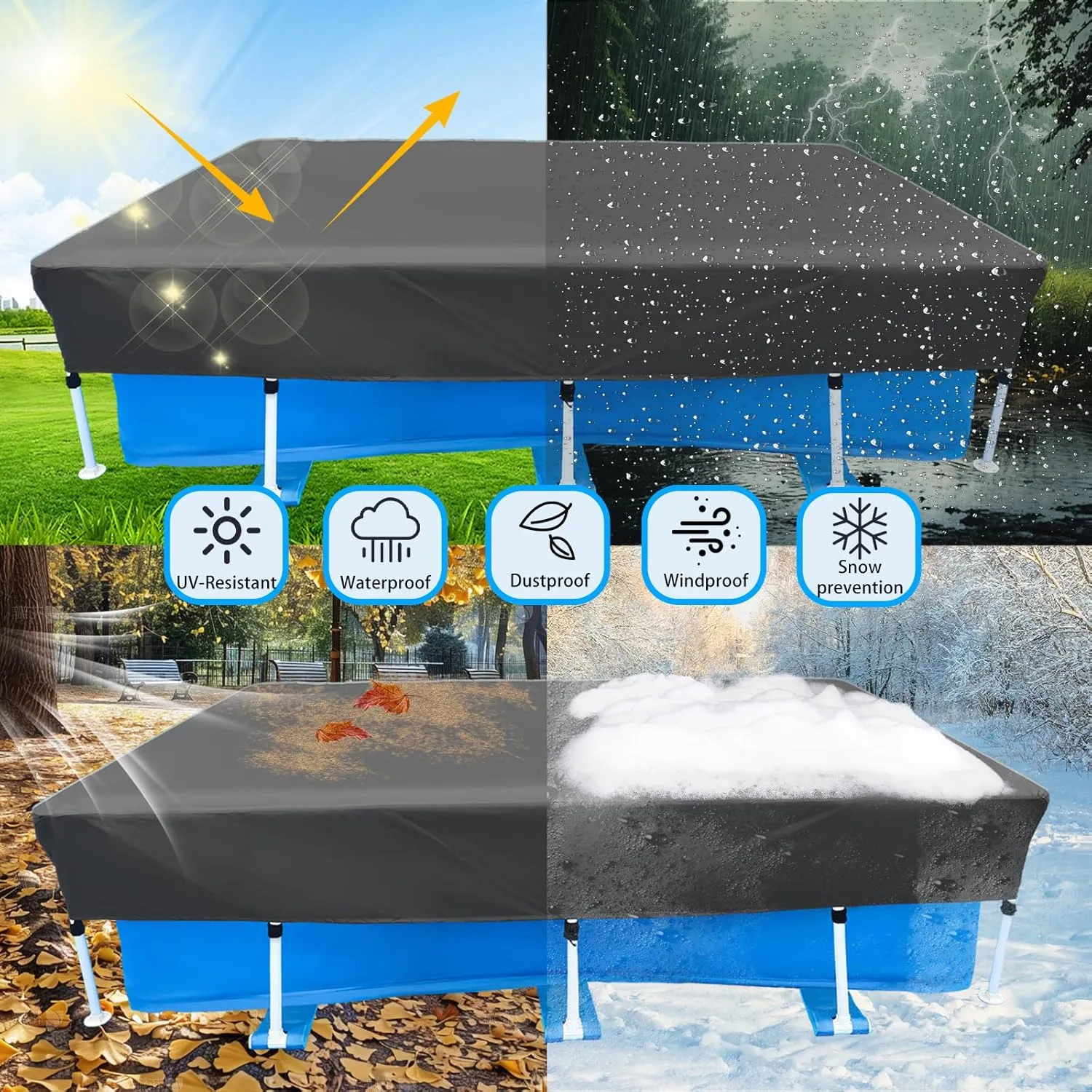 14 x 7 Rectangle Pool Cover 177 X 87inch Rectangular Pool Covers 178.8 inch Dustproof Waterproof Rainproof 14 ft Pool Cover for Above Ground Pools 178x86 Durable and Tear-Resistant Winter Pool Cover