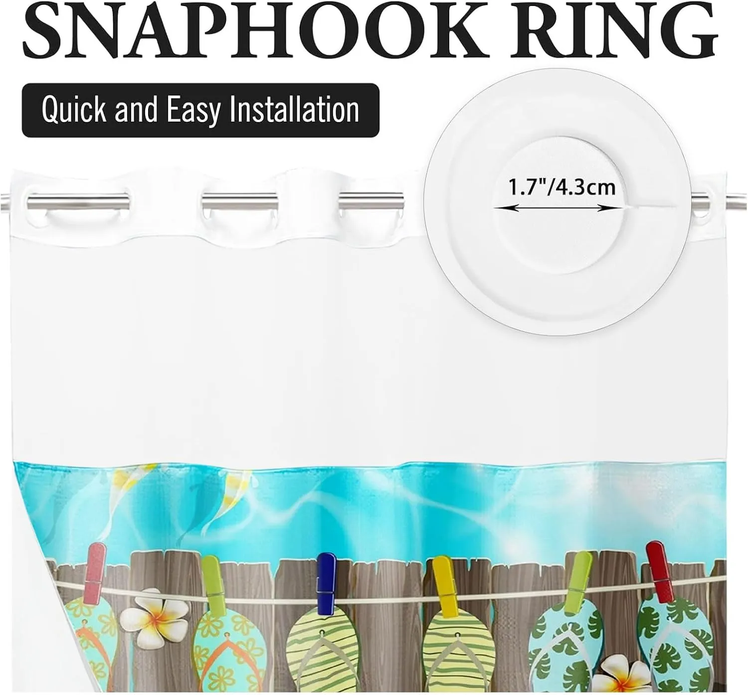 1/4Pcs Summer Ocean Beach Seaside Seascape Vacation Beach Shoes No Hooks Double Layers Shower Curtain Liner and Bath Mat Set, Hook Free Window For Bathroom Home Hotel Decor (Shower Curtain(71x96in))