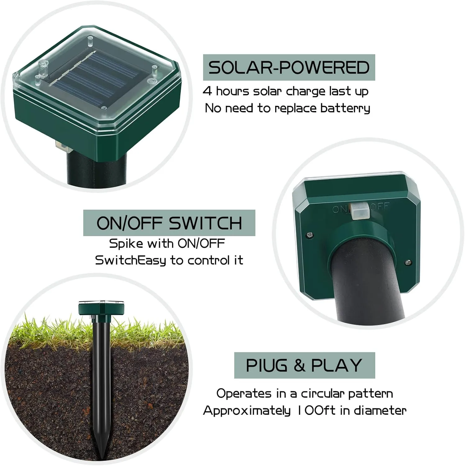 18 Pcs Solar Mole Repellent Ultrasonic Mole Repellent Solar Powered Outdoor Powered Sound Wave Deterrent for Lawn Garden for Snakes Moles Gophers Groundhogs Voles Other Burrowing Mice (Small)