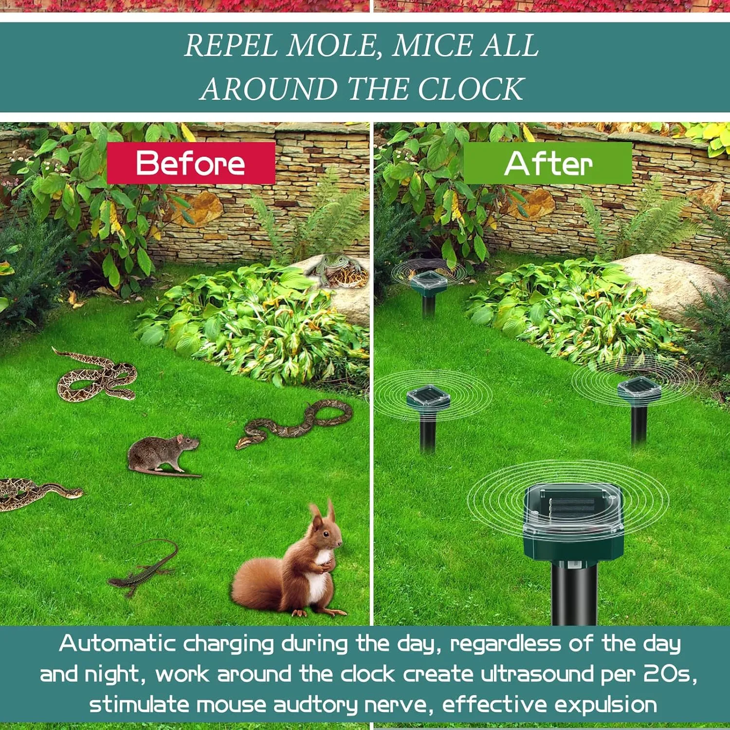 18 Pcs Solar Mole Repellent Ultrasonic Mole Repellent Solar Powered Outdoor Powered Sound Wave Deterrent for Lawn Garden for Snakes Moles Gophers Groundhogs Voles Other Burrowing Mice (Small)