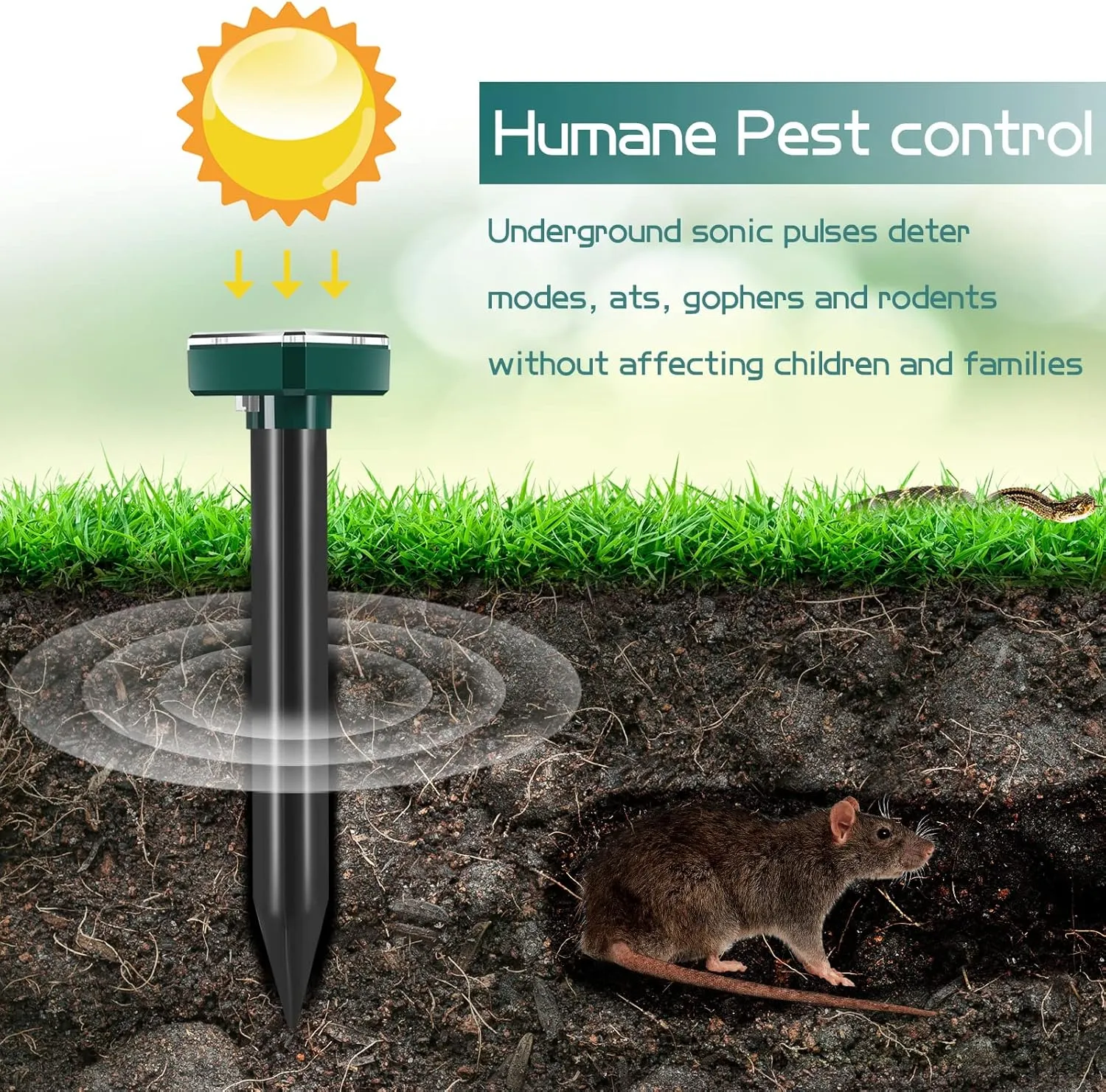 18 Pcs Solar Mole Repellent Ultrasonic Mole Repellent Solar Powered Outdoor Powered Sound Wave Deterrent for Lawn Garden for Snakes Moles Gophers Groundhogs Voles Other Burrowing Mice (Small)