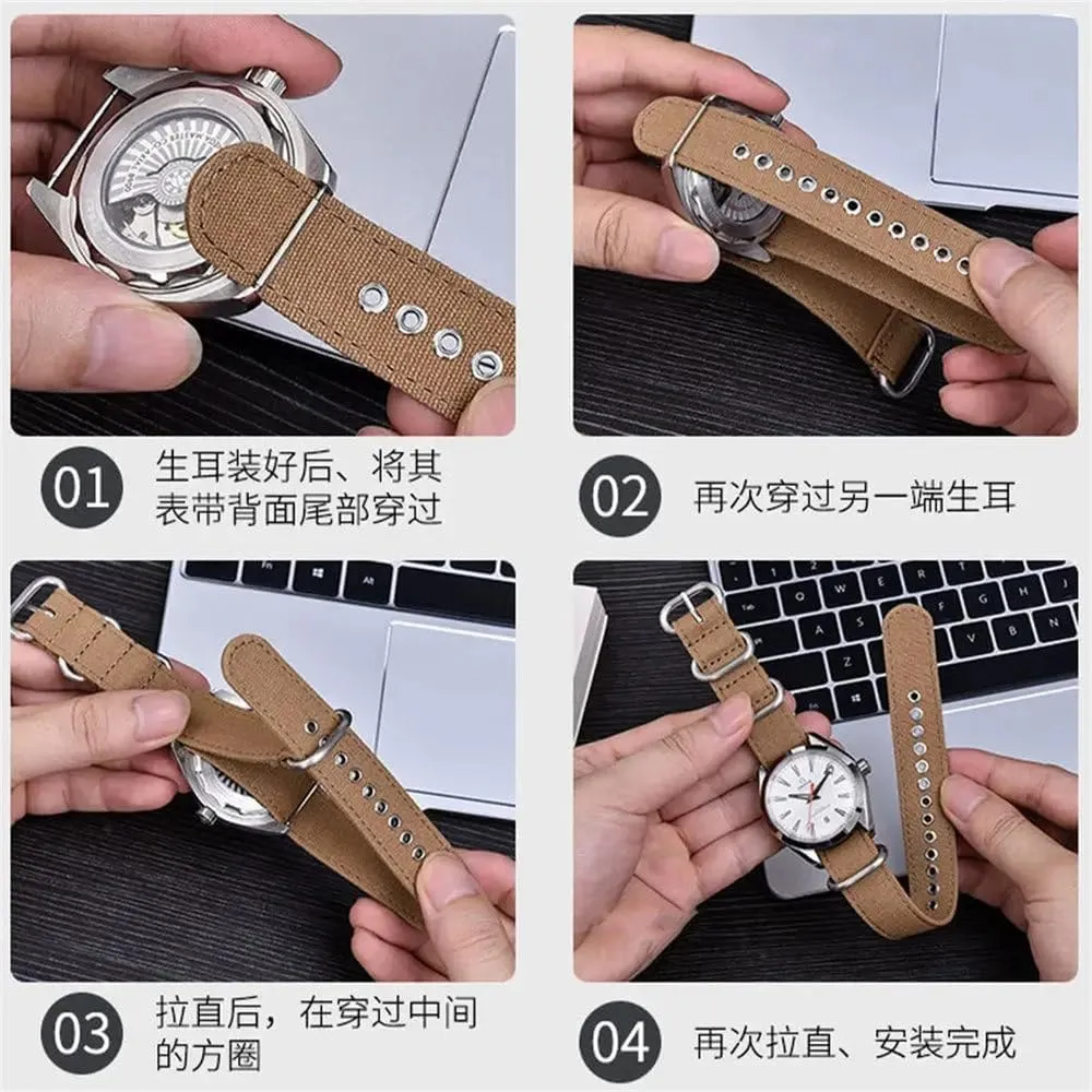 18mm 20mm 22mm Canvas Nylon Watch Band Smartwatch Replacement Strap for Seiko for Samsung Watch 5 4 3 Bracelet
