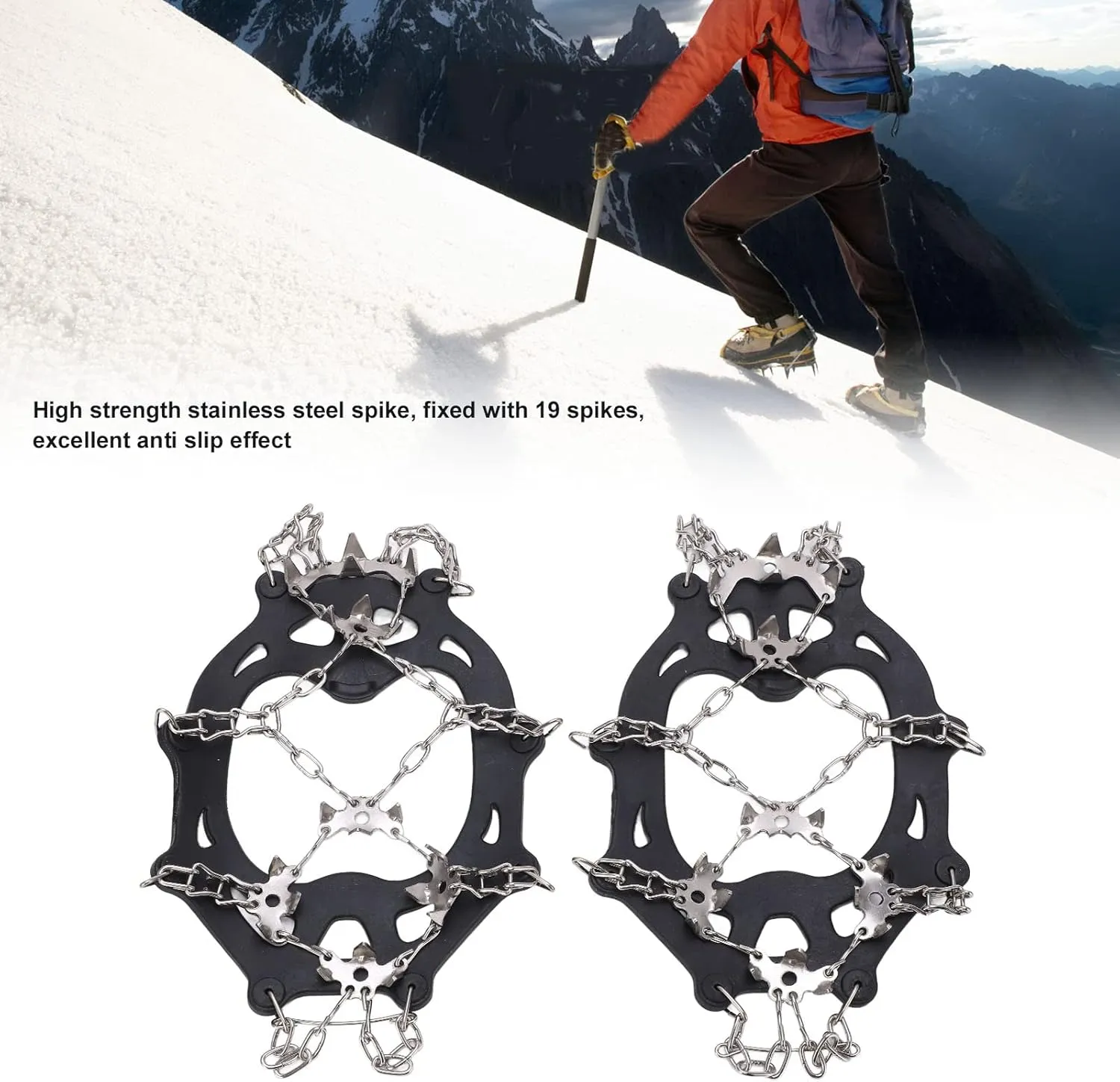 19 Teeth Snow Ice Cleats Snow Grips Walk Traction Spikes for Shoes Hiking Walking Mountaineering