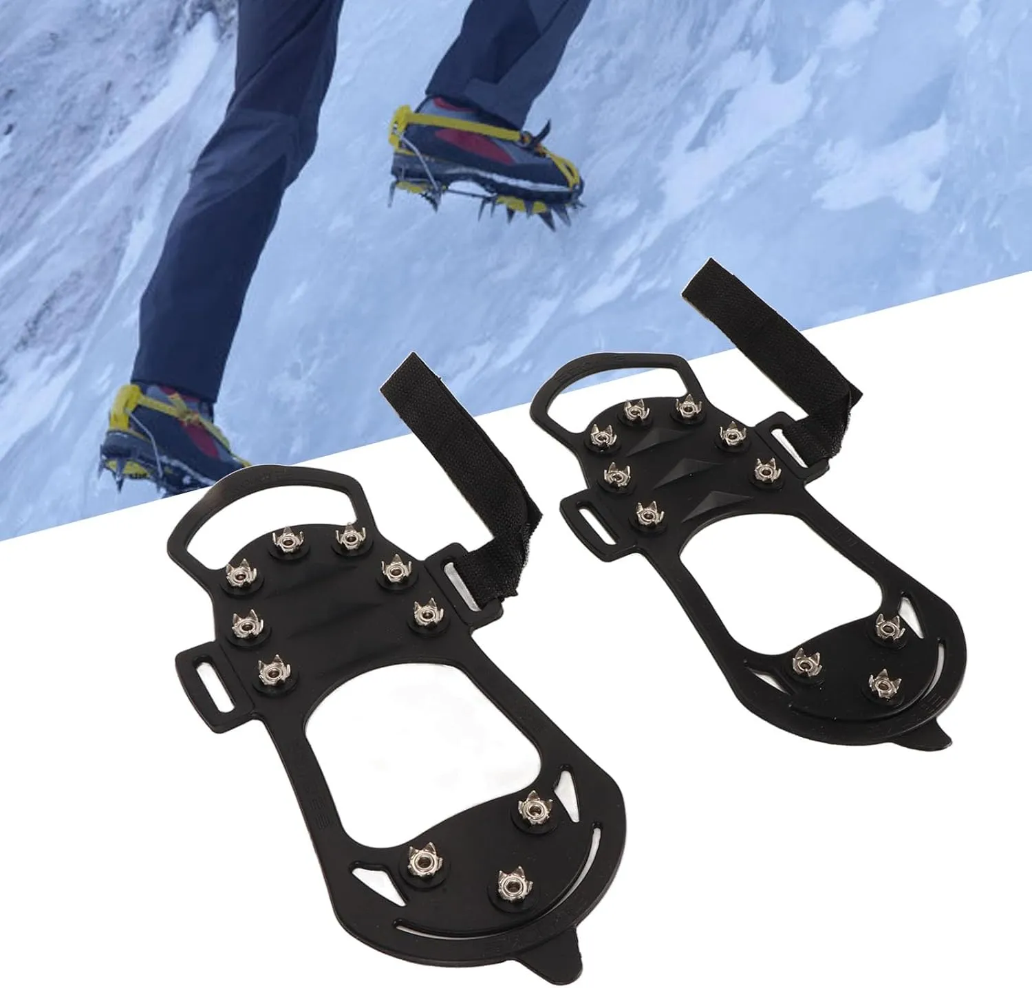 1pair Ice Cleats Snow Traction Cleats Anti Slip Crampons 10 Teeth Rubber Stainless Steel Foldable Crampon for Ice Fishing Mountaineering Rock Climbing