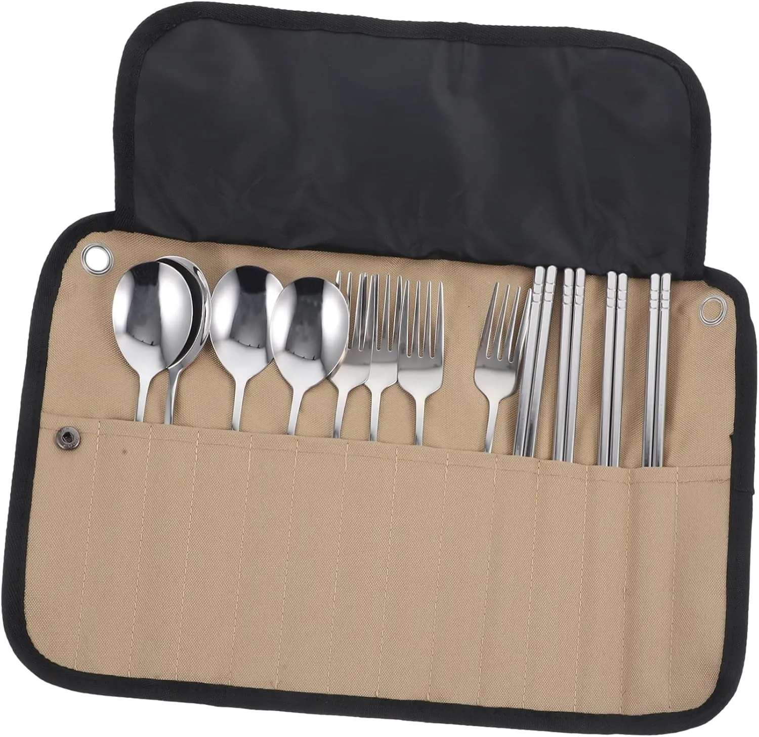 1Set Camping Tableware Portable Cutlery with Pouch Folding Utensils for Outdoor Dining Easy to Carry for Picnics and Camping Trips Elegant Design for Great Dining