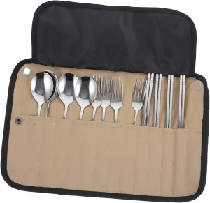 1Set Camping Tableware Portable Cutlery with Pouch Folding Utensils for Outdoor Dining Easy to Carry for Picnics and Camping Trips Elegant Design for Great Dining