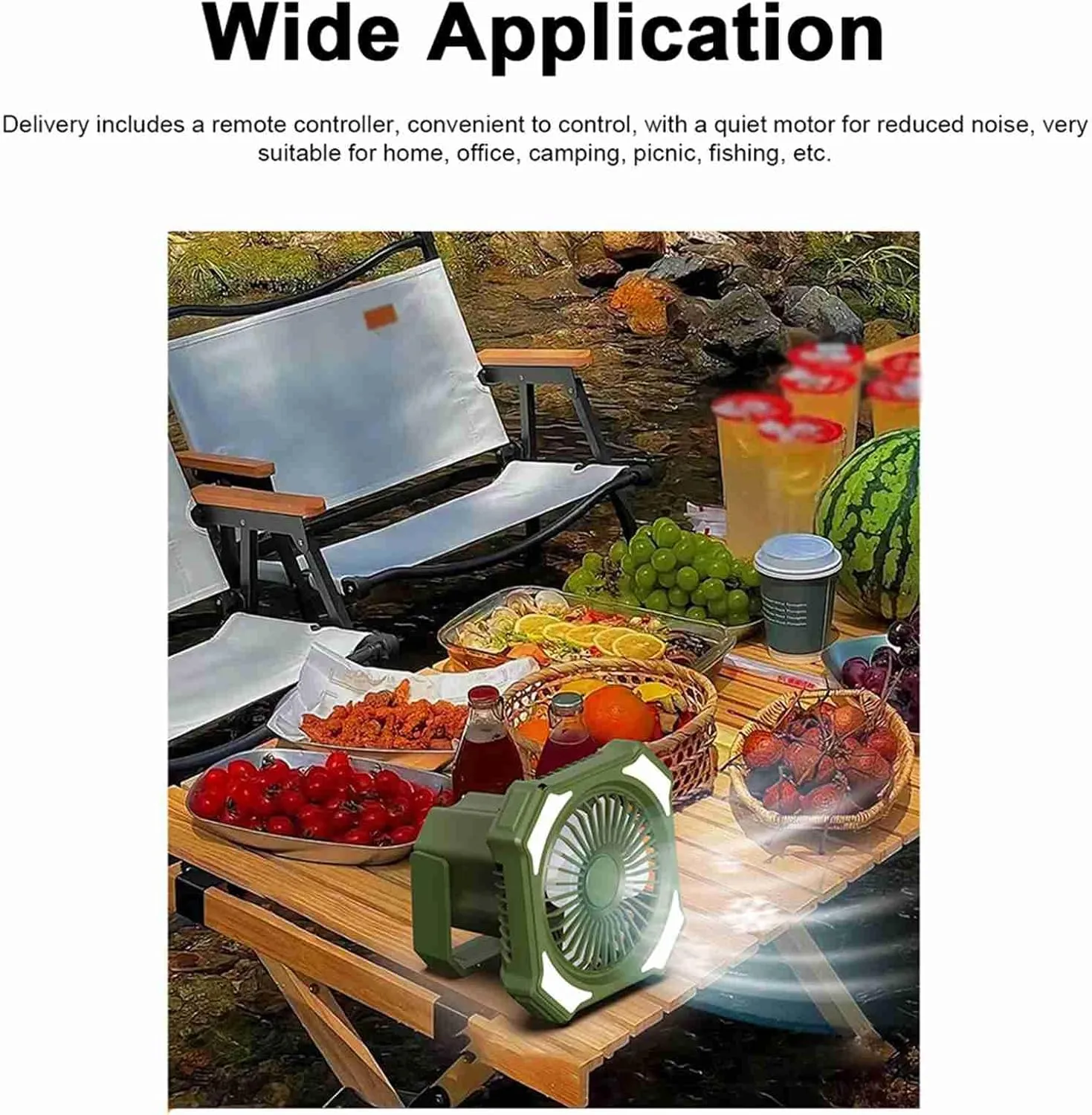 2-in-1 Outdoor Fan, Camping Lamp with 3 Wind Speeds and 3 Brightness Levels for Home Office Picnic Fishing