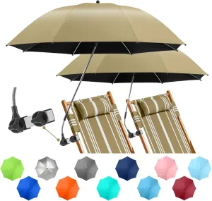 2 PACK Beach Umbrella with Clamp, 360 ° Adjustable Umbrellas for Chair, UPF50  Umbrella for Beach Chair, Patio Chair, Wheelchair, Camping Chair, Golf Carts (Chair Not Included)
