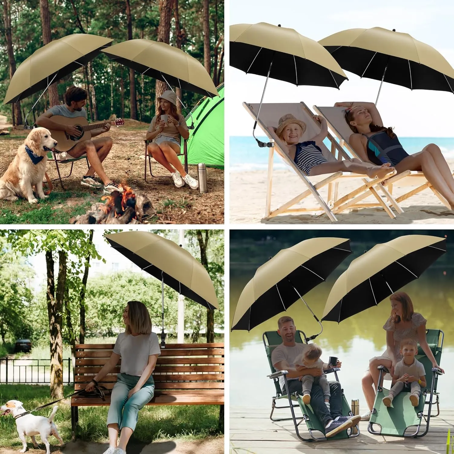 2 PACK Beach Umbrella with Clamp, 360 ° Adjustable Umbrellas for Chair, UPF50  Umbrella for Beach Chair, Patio Chair, Wheelchair, Camping Chair, Golf Carts (Chair Not Included)
