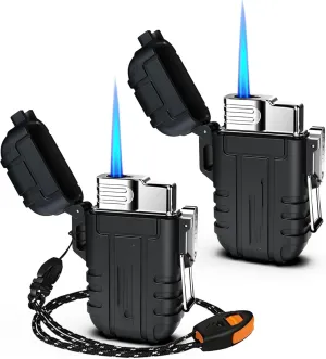 2-Pack Butane Lighter, Windproof ABS Lighter Adjustable Flame Lighter, Butane Refill Lighter, Waterproof Lighter is Suitable for a Variety of Life Scenes.(Black)