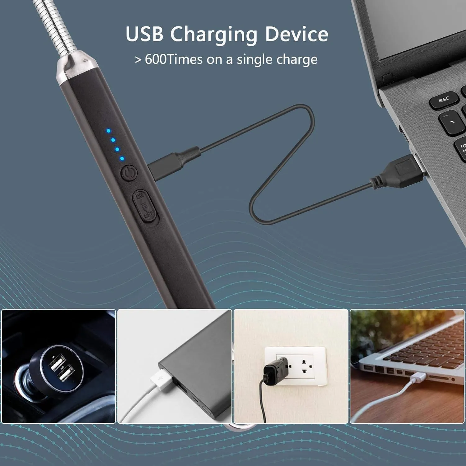 2 Pack Electric Arc Lighter, Rechargeable USB, Windproof, Splashproof, Long Neck, Portable, Modern Style, Black/Champagne Gold