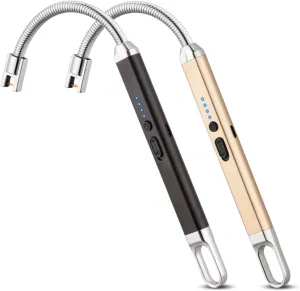 2 Pack Electric Arc Lighter, Rechargeable USB, Windproof, Splashproof, Long Neck, Portable, Modern Style, Black/Champagne Gold