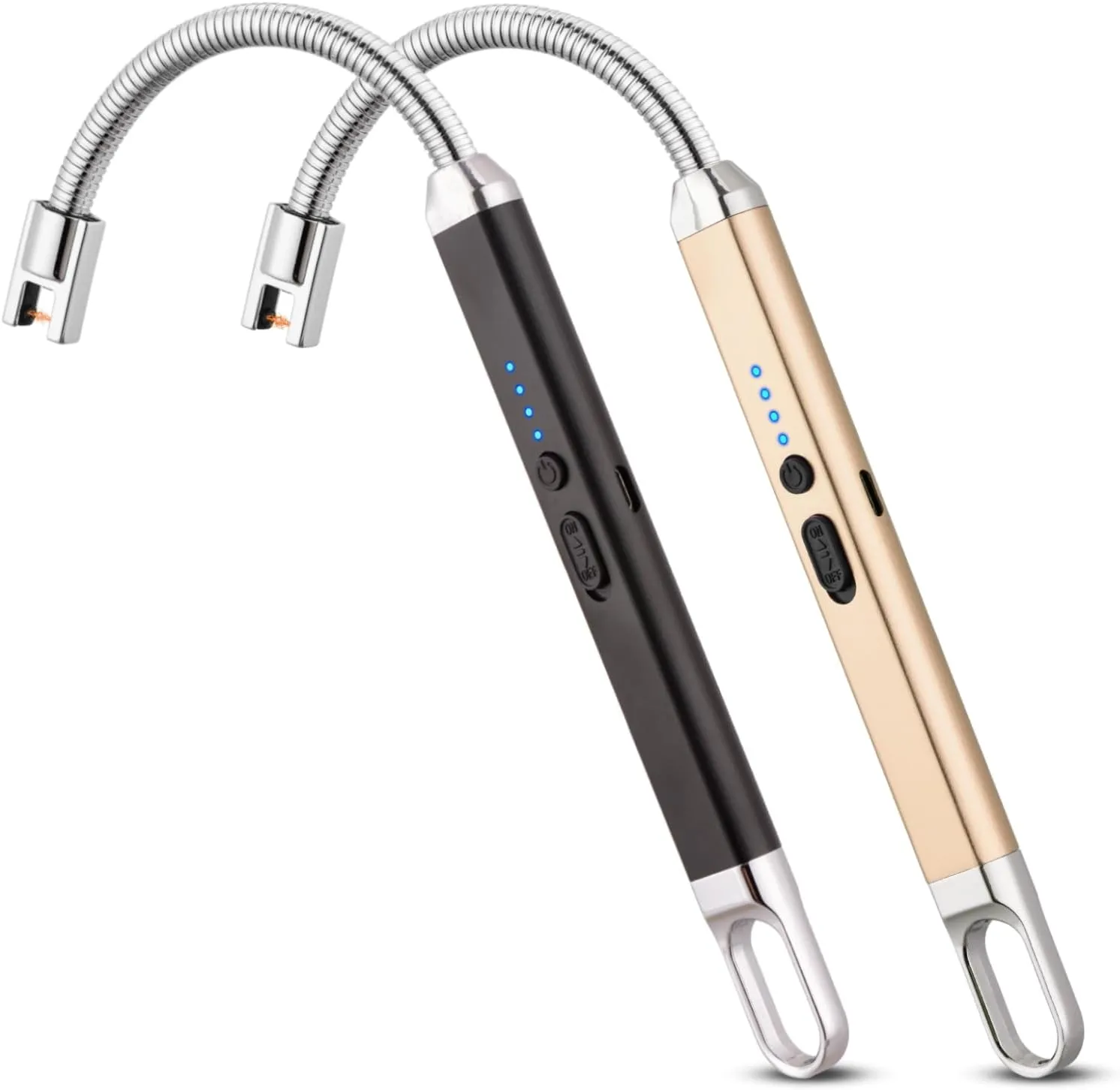 2 Pack Electric Arc Lighter, Rechargeable USB, Windproof, Splashproof, Long Neck, Portable, Modern Style, Black/Champagne Gold