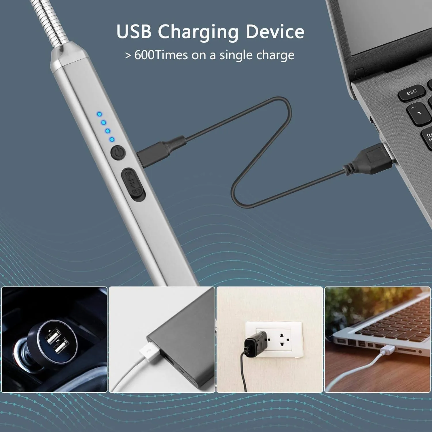 2 Pack Electric Candle Lighter - Long Rechargeable USB Arc Windproof Flameless Lighters for Candle, Camping, BBQ