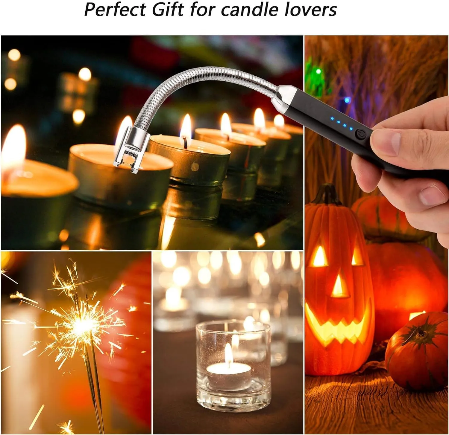 2 Pack Electric Candle Lighter - Long Rechargeable USB Arc Windproof Flameless Lighters for Candle, Camping, BBQ