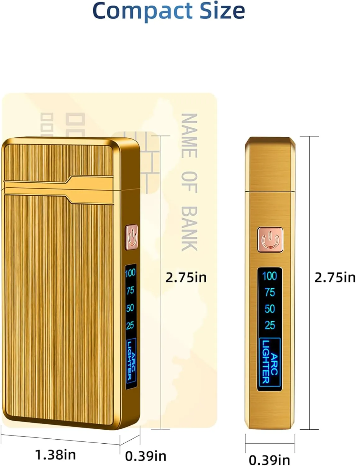 2 Pack Electric Lighter, USB Rechargeable, Plasma Dual Arc, Windproof Flameless, Pocket Metal Lighter with LED Battery Indication for Indoor Outdoor (Black & Gold)