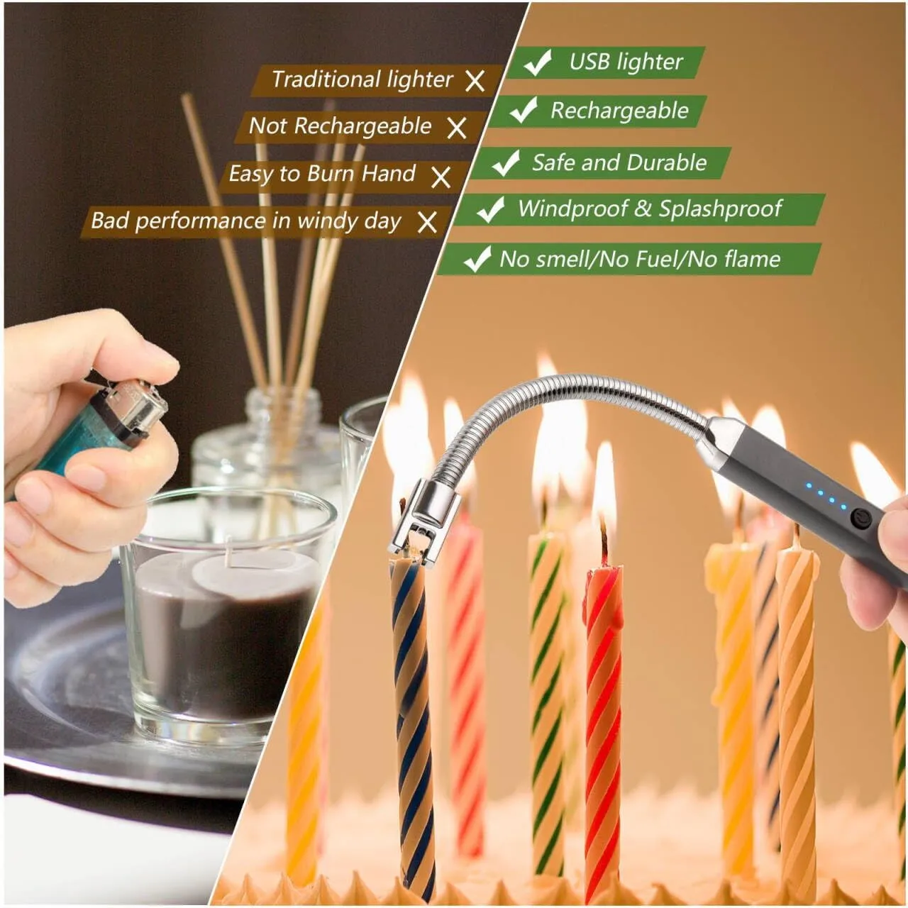 2 Pack Lighter Electric Candle Lighter Birthday Gifts for Women Mom Wife Men, Long Electronic Rechargeable USB Lighter Arc Windproof Flameless Lighters for Candle Camping BBQ