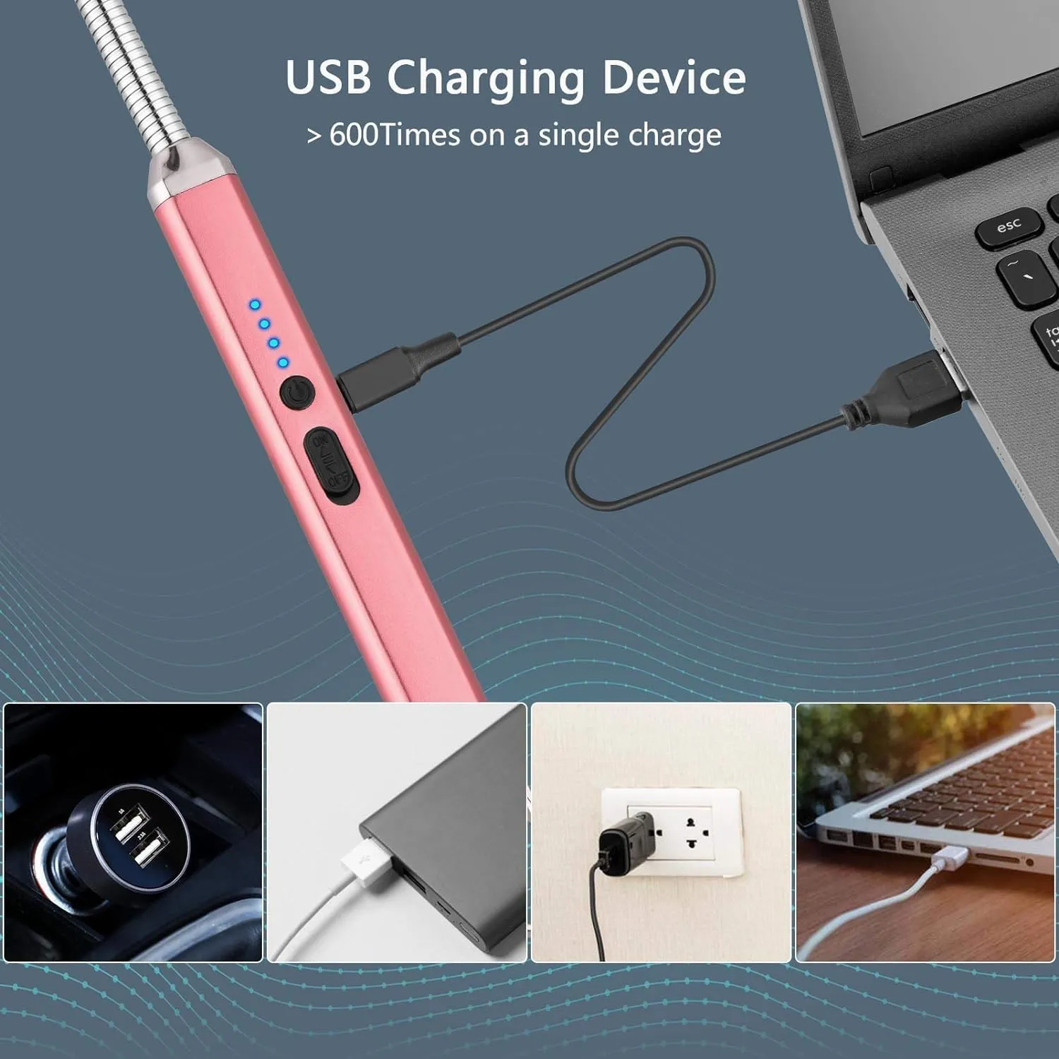2 Pack Lighter Electric Candle Lighter Birthday Gifts for Women Mom Wife Men, Long Electronic Rechargeable USB Lighters Arc Windproof Flameless Lighters for Candle Camping BBQ