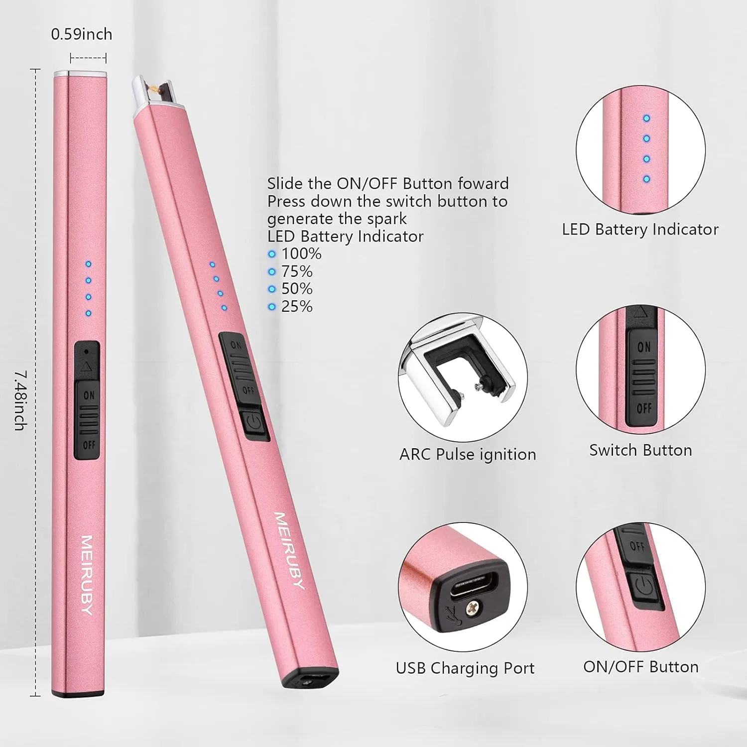 2 Pack Lighter Electric Candle Lighter Long Electronic Rechargeable USB Lighter Arc Windproof Flameless Lighters for Candle Camping BBQ Birthday Gifts for Women Mom Wife Men