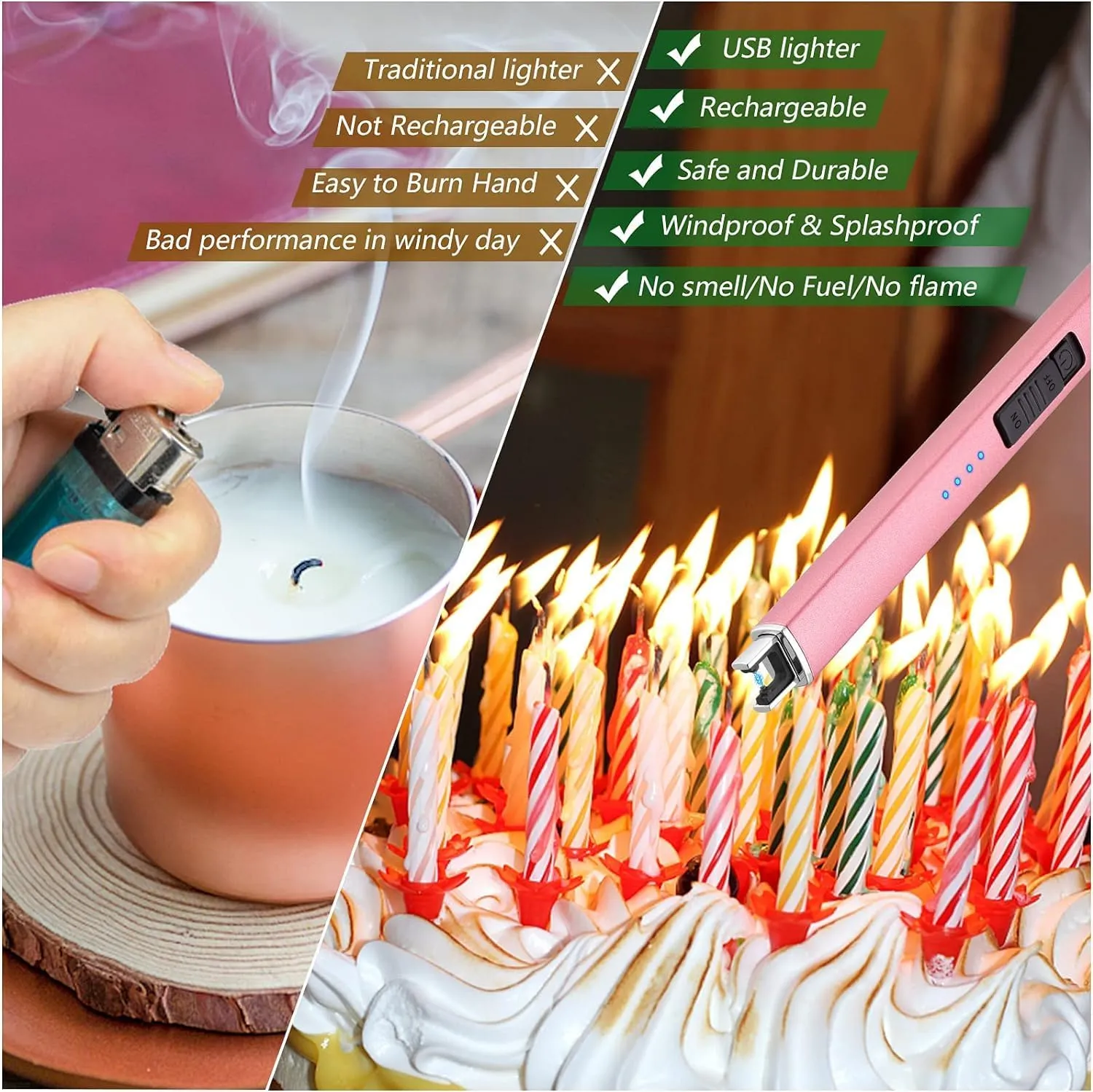 2 Pack Lighter Electric Candle Lighter Long Electronic Rechargeable USB Lighter Arc Windproof Flameless Lighters for Candle Camping BBQ Birthday Gifts for Women Mom Wife Men