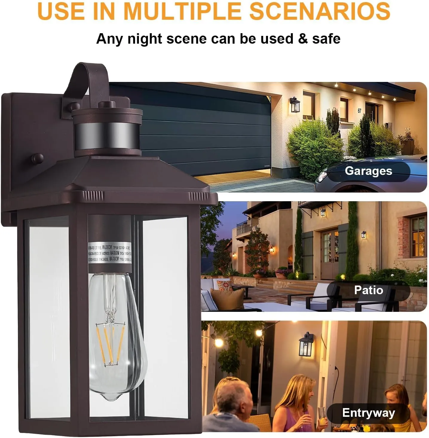 2 Pack Motion Sensor Porch Light,Dusk to Dawn Outdoor Lighting,Waterproof Exterior Light Fixture,Bronze Outside Wall Mount Lamp for House Garage Patio Front Door