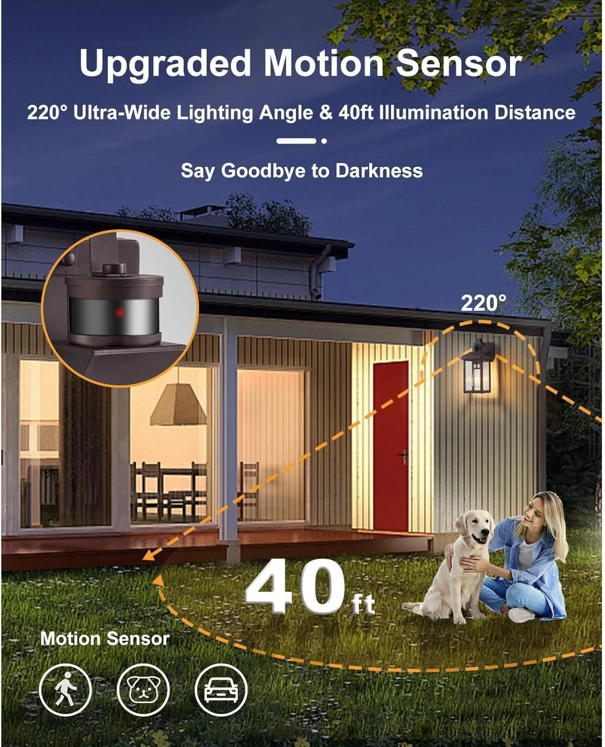 2 Pack Motion Sensor Porch Light,Dusk to Dawn Outdoor Lighting,Waterproof Exterior Light Fixture,Bronze Outside Wall Mount Lamp for House Garage Patio Front Door