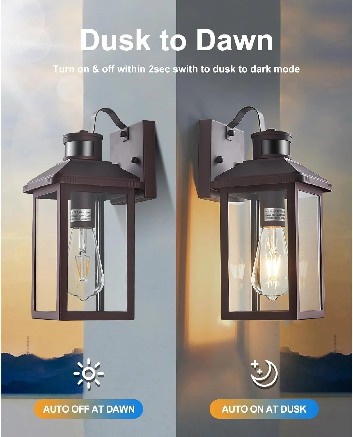 2 Pack Motion Sensor Porch Light,Dusk to Dawn Outdoor Lighting,Waterproof Exterior Light Fixture,Bronze Outside Wall Mount Lamp for House Garage Patio Front Door