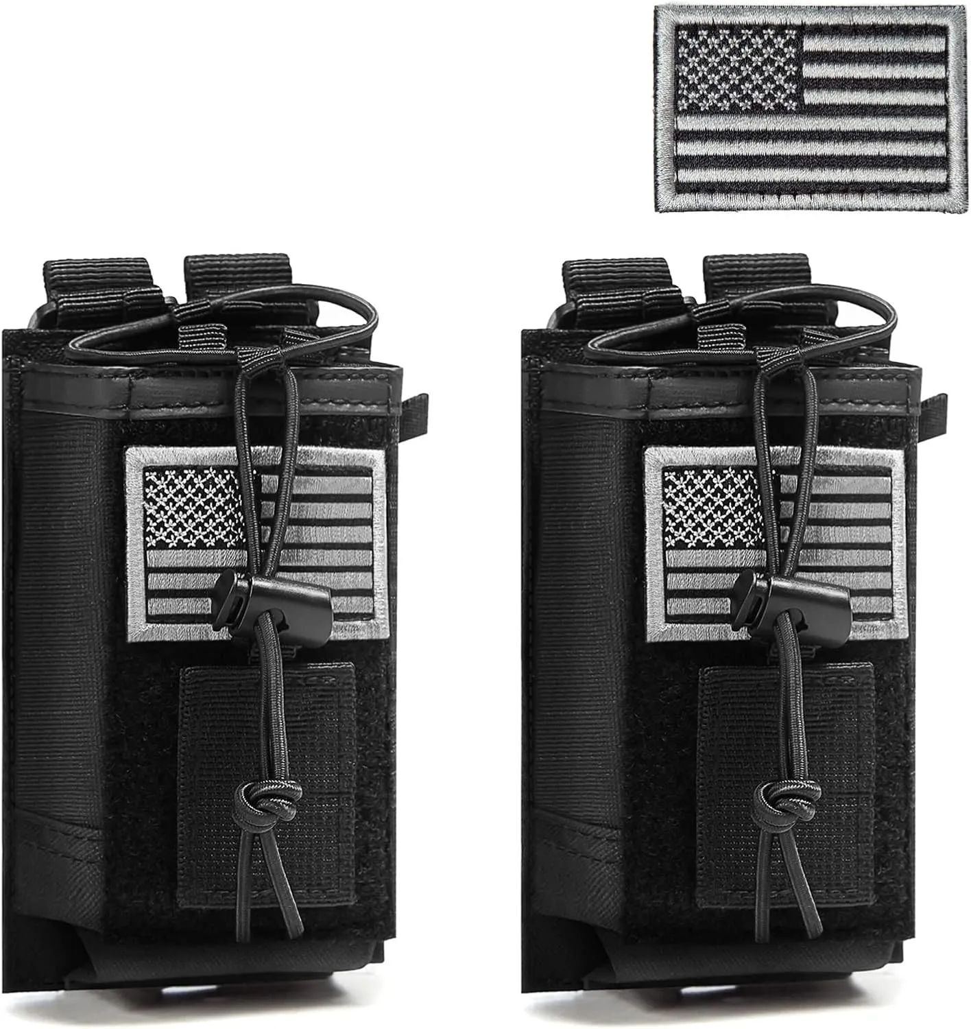 2 Pack Tactical Radio Holder Radio Case Molle Radio Holster Military Heavy Duty Radios Pouch Bag for Two Ways Walkie Talkies Adjustable Storage with 3 Pack Patch