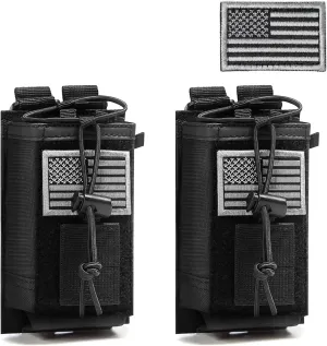 2 Pack Tactical Radio Holder Radio Case Molle Radio Holster Military Heavy Duty Radios Pouch Bag for Two Ways Walkie Talkies Adjustable Storage with 3 Pack Patch