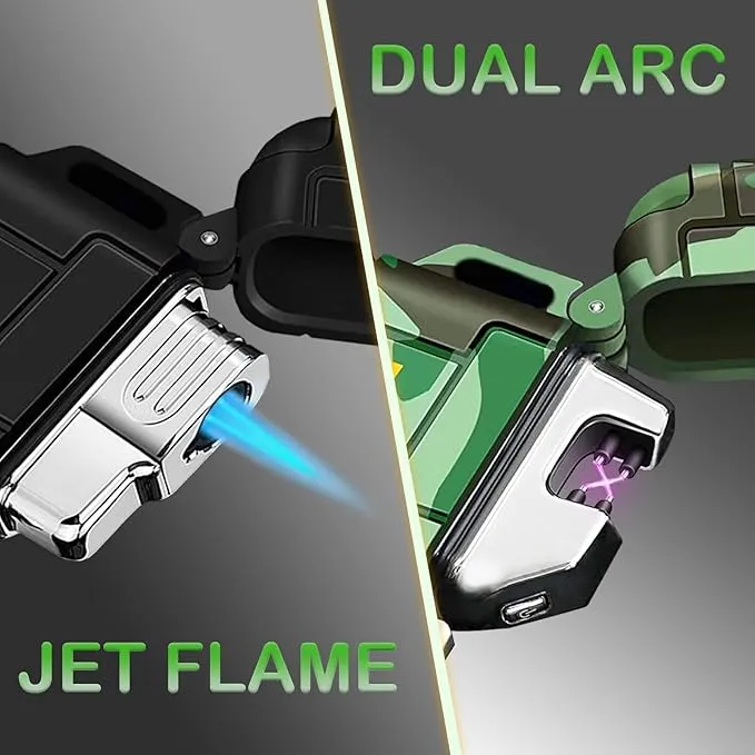2 Pack Waterproof Lighter Outdoor Windproof Torch Lighter Dual Arc Lighter Butane Electric Lighter USB Rechargeable Lighter Flameless Plasma Lighter