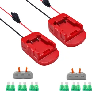 2 Packs Power Wheels Battery Adapter for Milwaukee M18 Battery Adapter - 6Pcs 30A Fuse, 2 Wire terminals & 12AWG Wire - Power Connector for Kids Electric Car,Robots,RC Toys and LED Lights,DIY,Red
