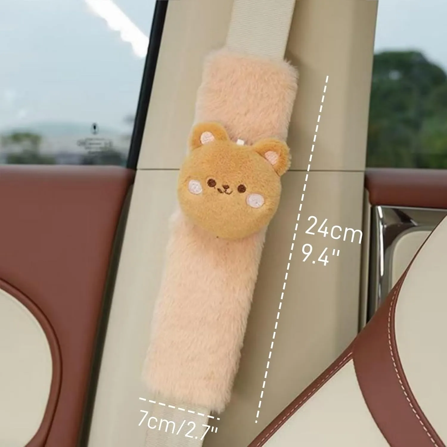 2 PCS Seat Belt Cover Pad, Cute Kawaii Animal Bear Seatbelt Covers for Kids and Adults, Winter Plush Fluffy Soft Seat Belt Cover, Cartoon Seatbelt Cushion,Car Seat Strap Pads (F-Bear)