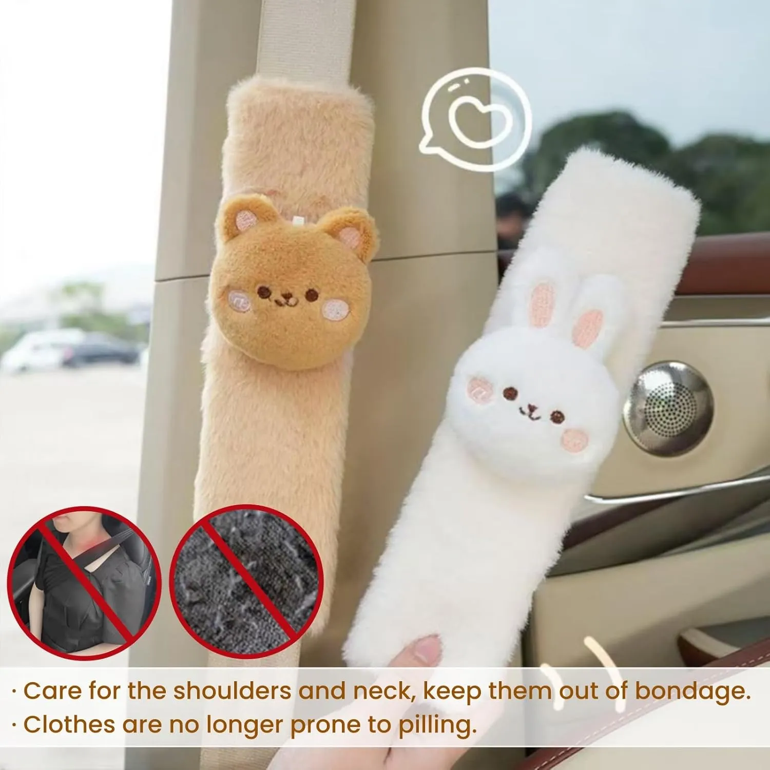 2 PCS Seat Belt Cover Pad, Cute Kawaii Animal Bear Seatbelt Covers for Kids and Adults, Winter Plush Fluffy Soft Seat Belt Cover, Cartoon Seatbelt Cushion,Car Seat Strap Pads (F-Bear)