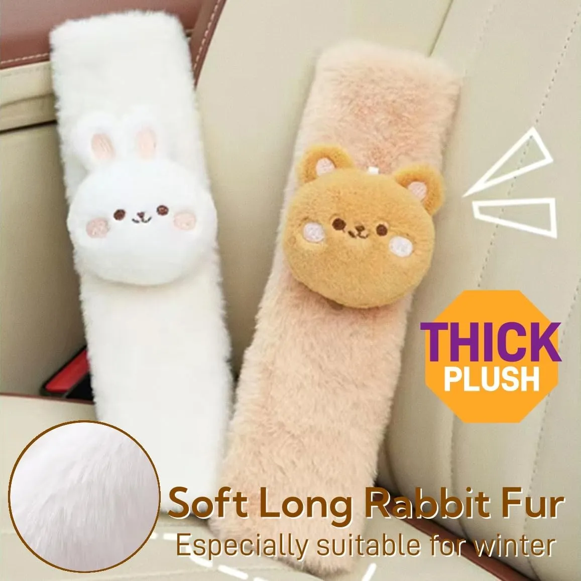 2 PCS Seat Belt Cover Pad, Cute Kawaii Animal Bear Seatbelt Covers for Kids and Adults, Winter Plush Fluffy Soft Seat Belt Cover, Cartoon Seatbelt Cushion,Car Seat Strap Pads (F-Bear)