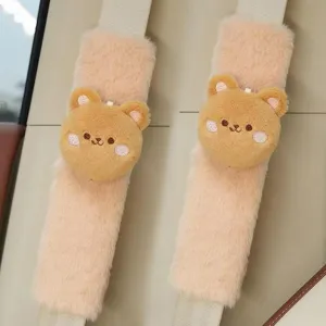 2 PCS Seat Belt Cover Pad, Cute Kawaii Animal Bear Seatbelt Covers for Kids and Adults, Winter Plush Fluffy Soft Seat Belt Cover, Cartoon Seatbelt Cushion,Car Seat Strap Pads (F-Bear)