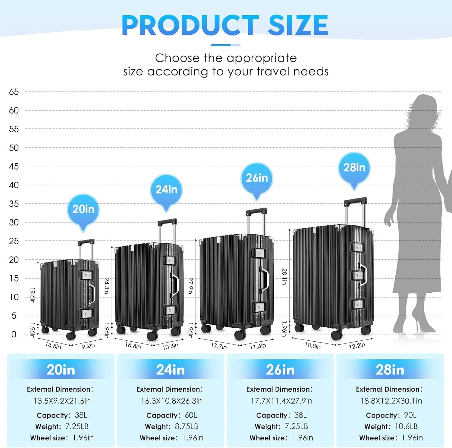 2-Piece Zipperless Luggage Set | 20/26 Inch Airline Approved | PC   Aluminum Frame | TSA Lock, Scratch-Proof Hardshell & Silent Wheels | Lightweight Carry-On for Business Travel(Black)
