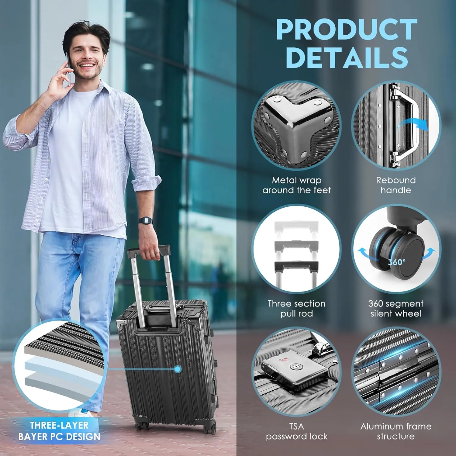 2-Piece Zipperless Luggage Set | 20/26 Inch Airline Approved | PC   Aluminum Frame | TSA Lock, Scratch-Proof Hardshell & Silent Wheels | Lightweight Carry-On for Business Travel(Black)